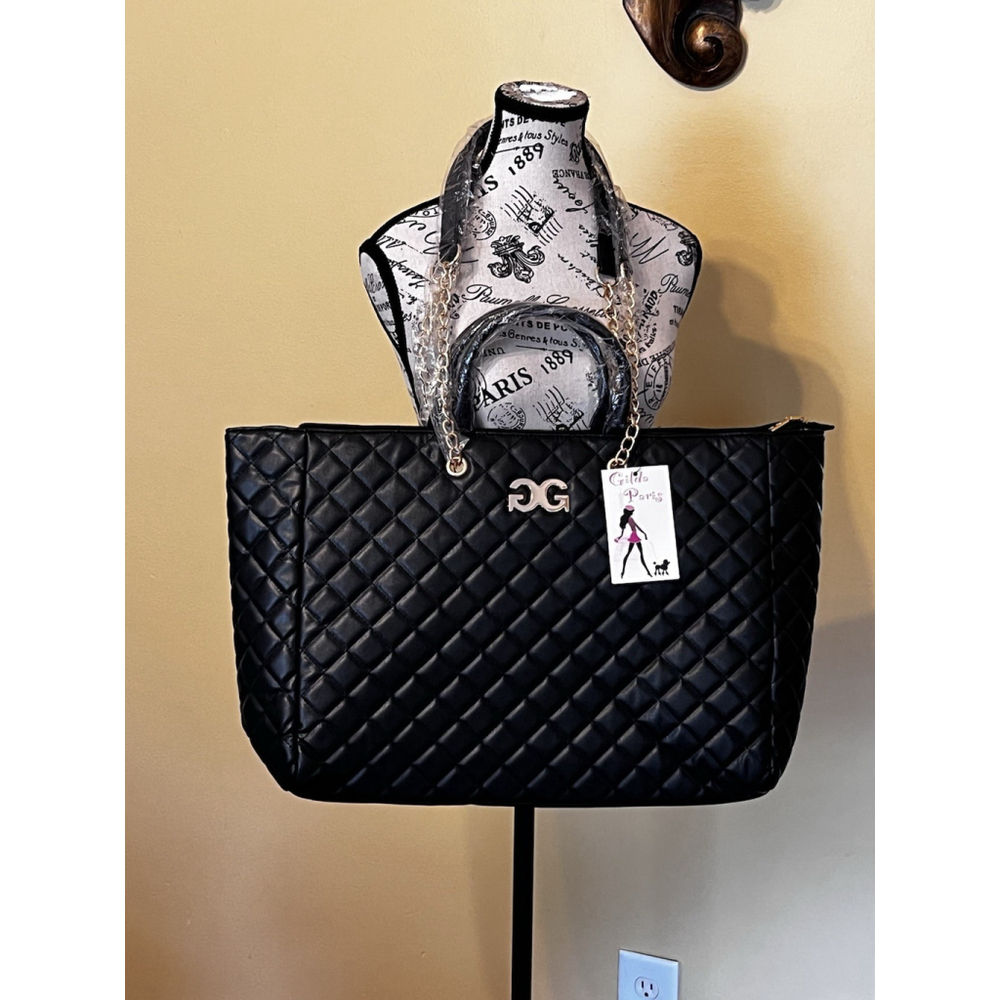 Gilda Paris NWT Black Quilted "G" Logo Quilted Tote MSRP $199 - Picture 8 of 14